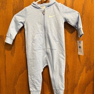 Nike Baby Light Blue Hooded Zip One-Piece Footie Boy Girl 12 Month